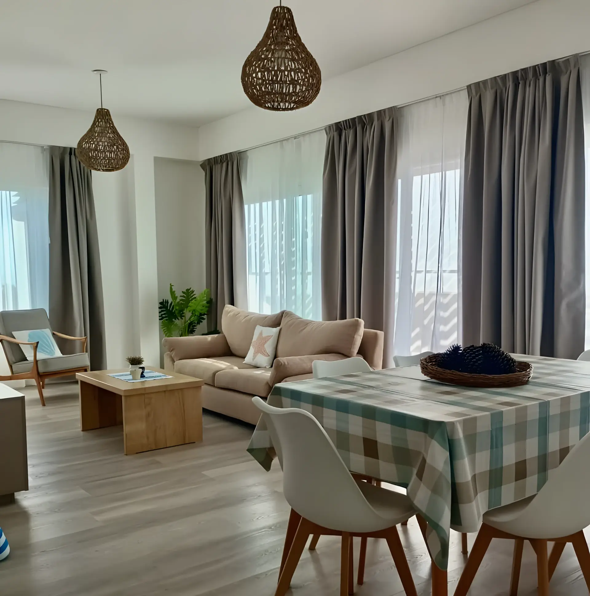 Living comedor visto desde la entrada, con el ventanal al frente